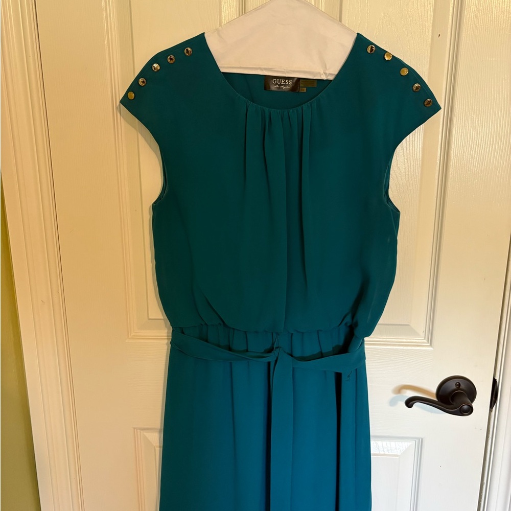 Guess Teal Dress Cap Sleeve with Gold Accents